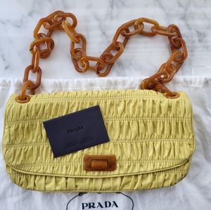 Prada  leather shoulder bag in yellow lambskin